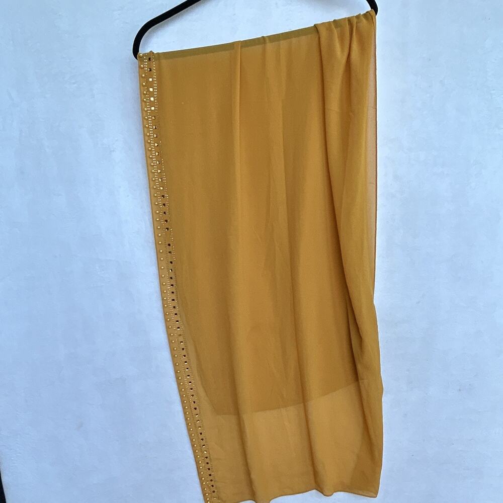 Women’s Gold Solid Chiffon Scarf with Beaded and Rhinestone Accents